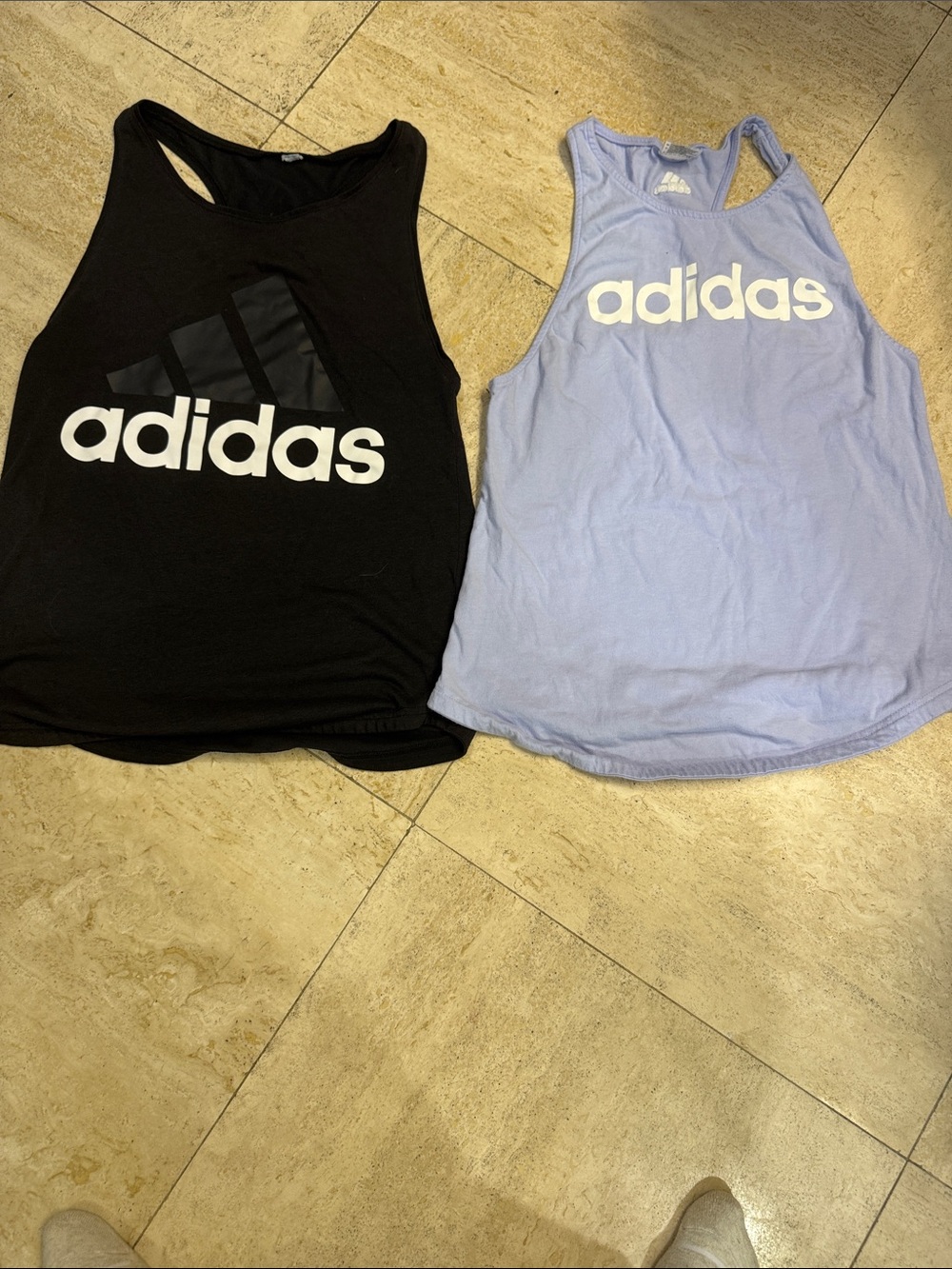 Two adidas Women's Racerback Tank Tops - Black & Light Lavender